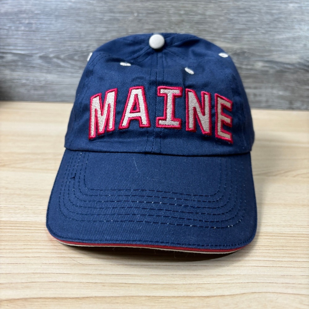 Maine Hat Cap Strap Back Blue Red Embroidered One Size Adjustable